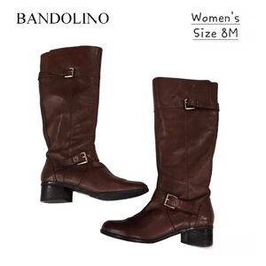 Bandolino Coppa Brown Leather Side Zip Knee Harness Riding Boots Women's Size 8M